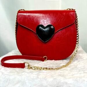 Pink Haley Heart Red Faux Leather Crossbody Bag